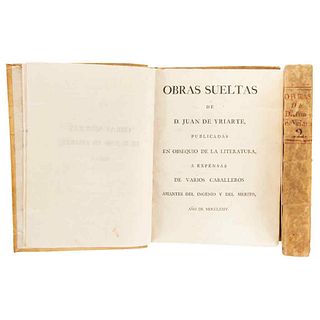 Yriarte, Juan de. Obras Sueltas. Madrid: Printing Press D. Francisco Manuel de Mena, 1774. Pieces: 2.