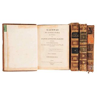Álzate Ramírez, José Antonio. Gacetas de Literatura de México. Puebla: Reimpresas en la Oficina del hospital de S. Pedro, 1831. Pzs. 4.