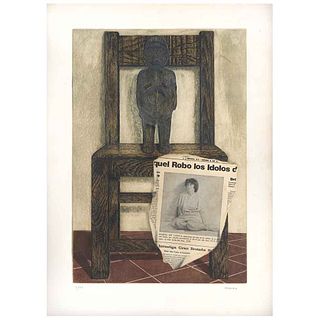 RAFAEL CAUDURO, Raquel acusada de robar los terafim de su padre, from the binder Bibliografías, 1989, Signed, Engraving 11/100, 23.6 x 16" (60 x 41 cm