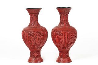 A PAIR OF CHINESE CARVED CINNABAR LACQUER VASES, 18TH-19TH CENTURY