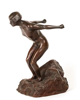 AN ART DECO BRONZE SCULPTURE OF A DIVER, EARLY 20TH CENTURY 