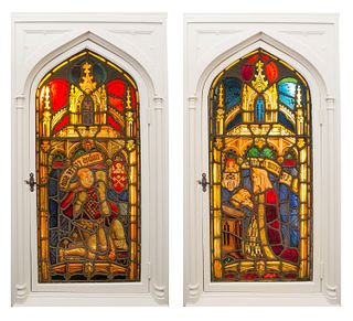 A PAIR OF STAINED GLASS WINDOWS FROM A WELSH CHANTRY CHAPEL, CIRCA 1830S-1840S
