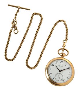 A TIFFANY & CO. 18K YELLOW GOLD POCKET WATCH WITH GOLD CHAIN, CASE NO. 19586