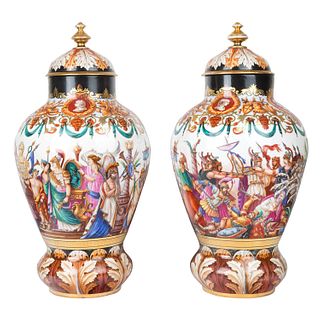 A PAIR OF EUROPEAN VASES WITH MYTHOLOGICAL SCENES, LATE 19TH CENTURY