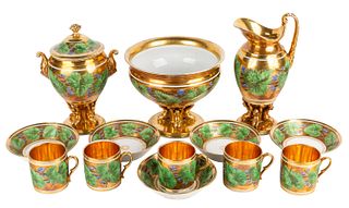 A FRENCH GILT PORCELAIN FIVE-PERSON SERVICE, PRIVATE FACTORY, 19TH CENTURY