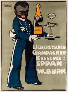 AN ADVERTISEMENT POSTER BY LUDWIG HOHWEIN (GERMAN 1874-1949), UEBERETSCHER CHAMPAGNE