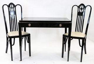 AN AUSTRIAN ART DECO LACQUER WRITING DESK WITH A PAIR OF CHAIRS, EARLY 20TH CENTURY