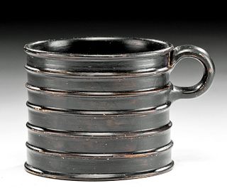 Greek Campanian Glazed Pottery Mug w/ Ribs