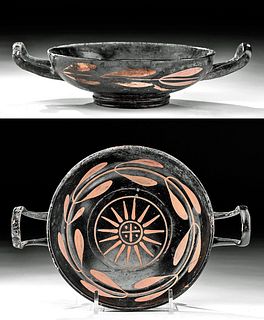 Greek Apulian Pottery Kylix with Laurel and Sunburst