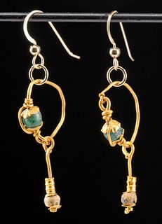Wearable Roman 22K+ Gold & Glass Bead Earrings - 3.9 g