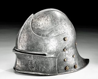 Late 15th C. German Iron Sallet Helmet w/ Brass Rivets