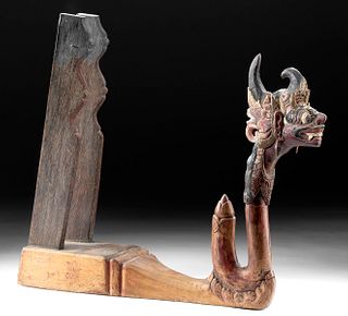 Early 20th C. Balinese Wood Tobacco Cutter, Barong Form