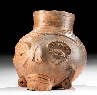 Maya Toltec Plumbate Pottery Head Vessel of Huehueteotl