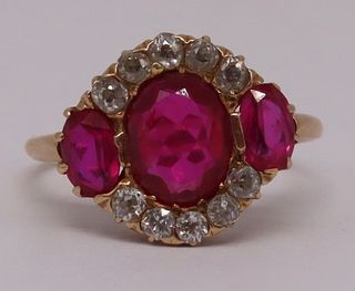JEWELRY. 14kt Gold, Colored Gem, and Diamond Ring.