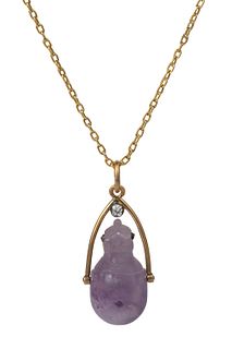 A RUSSIAN GOLD AND AMETHYST PENDANT, WORKMASTER FEODOR AFANASSIEV, ST. PETERSBURG, CIRCA 1904