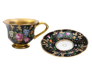 A RUSSIAN PORCELAIN CUP AND SAUCER, IMPERIAL PORCELAIN FACTORY, ST. PETERSBURG, PERIOD OF NICHOLAS I (1825-1855)