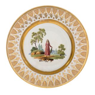 A RUSSIAN PORCELAIN PLATE, GARDNER PORCELAIN FACTORY, VERBILKI, MOSCOW, LATE 18TH CENTURY