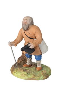 A RUSSIAN PORCELAIN FIGURE OF A BLIND BEGGAR, GARDNER PORCELAIN FACTORY, MOSCOW, LATE 19TH CENTURY