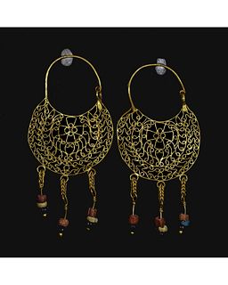 BYZANTINE GOLD EARRINGS WITH CROSSES AND BEADS