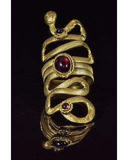 ROMANO-EGYPTIAN GOLD SNAKE RING WITH STONES