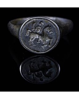 MEDIEVAL SILVER RING WITH HORSEMAN