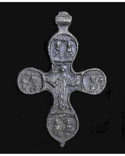 MEDIEVAL BRONZE CROSS WITH RELIGIOUS MOTIFS