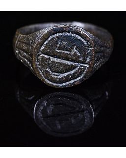 MEDIEVAL BRONZE RING WITH SYMBOLS