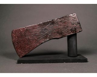 VIKING IRON DECORATED AXE ON STAND