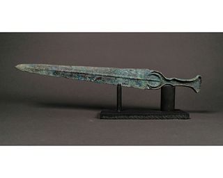 SUPERB ANCIENT BRONZE SWORD WITH IBEX HANDLE