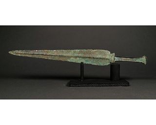SUPERB ANCIENT BRONZE SWORD WITH IBEX HANDLE