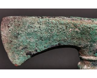 LARGE DECORATED BRONZE AGE AXEHEAD ON STAND - 1.8kg