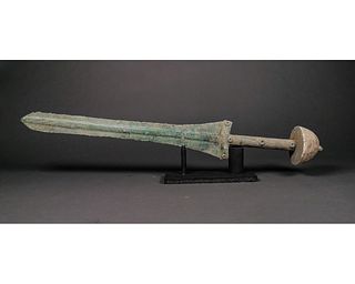 LARGE ANCIENT BRONZE SWORD WITH HANDLE