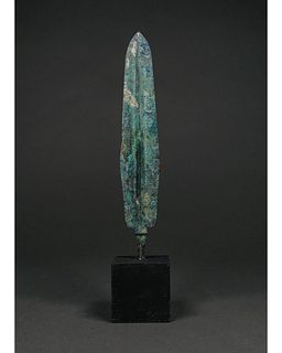 ANCIENT BRONZE SPEARHEAD ON STAND