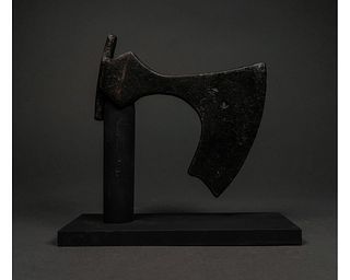 VIKING BEARDED IRON AXE ON A STAND