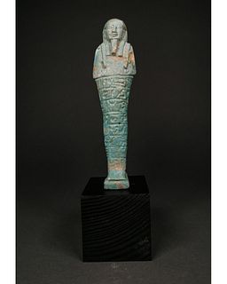 EGYPTIAN GLAZED USHABTI ON STAND