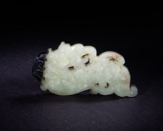 Chinese Celadon and Black Jade Beast Plaque, Ming