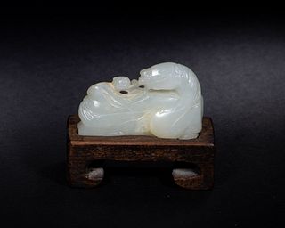 Chinese White Jade Carved Monkey on Horse, Ming
