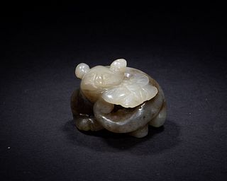 Chinese Jade Carved Cat and Butterfly, 18th Century