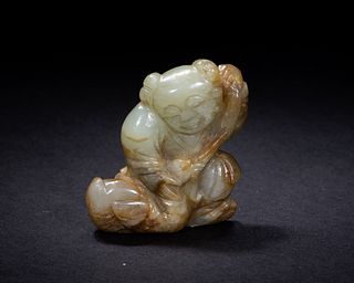 Chinese Jade Carving of Boy and Goose, Ming