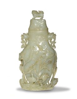 Chinese White Jade Lidded Vase, 18-19th Century