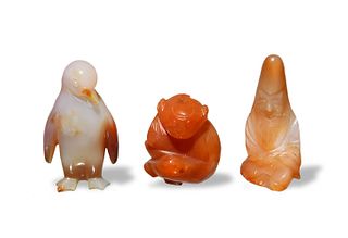 3 Chinese Agate Carvings, 19th–Early 20th Century