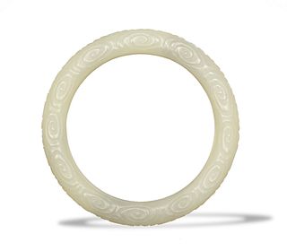 Chinese White Jade Carved Bangle, 18th-19th Century