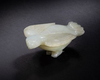 Chinese White Jade Bird-Shaped Box, 19th Century