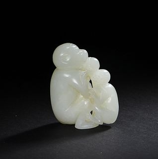 Chinese White Jade Monkey Carving, 18th Century
