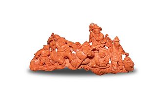 Chinese Coral Carving of Fishermen, 20th Century