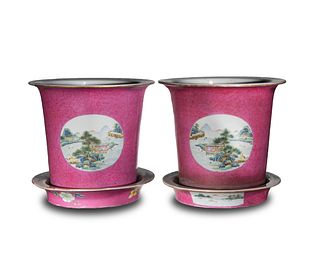 Pair of Chinese Famille Rose Planters, Republic