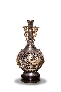 Chinese Gilt Silver Hollow Vase, Republic