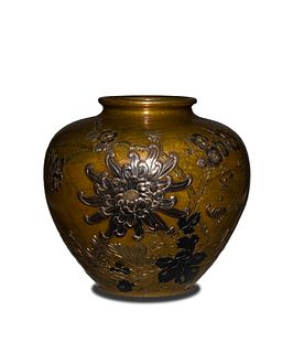 Japanese Bronze Jar with Silver Inlay, Meiji