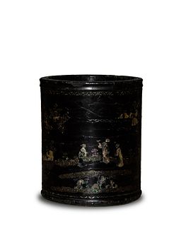 Chinese Lacquer Brush Pot with Inlay, Early Qing