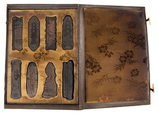 Set of 8 Inkstones in Silk Box, Republic
